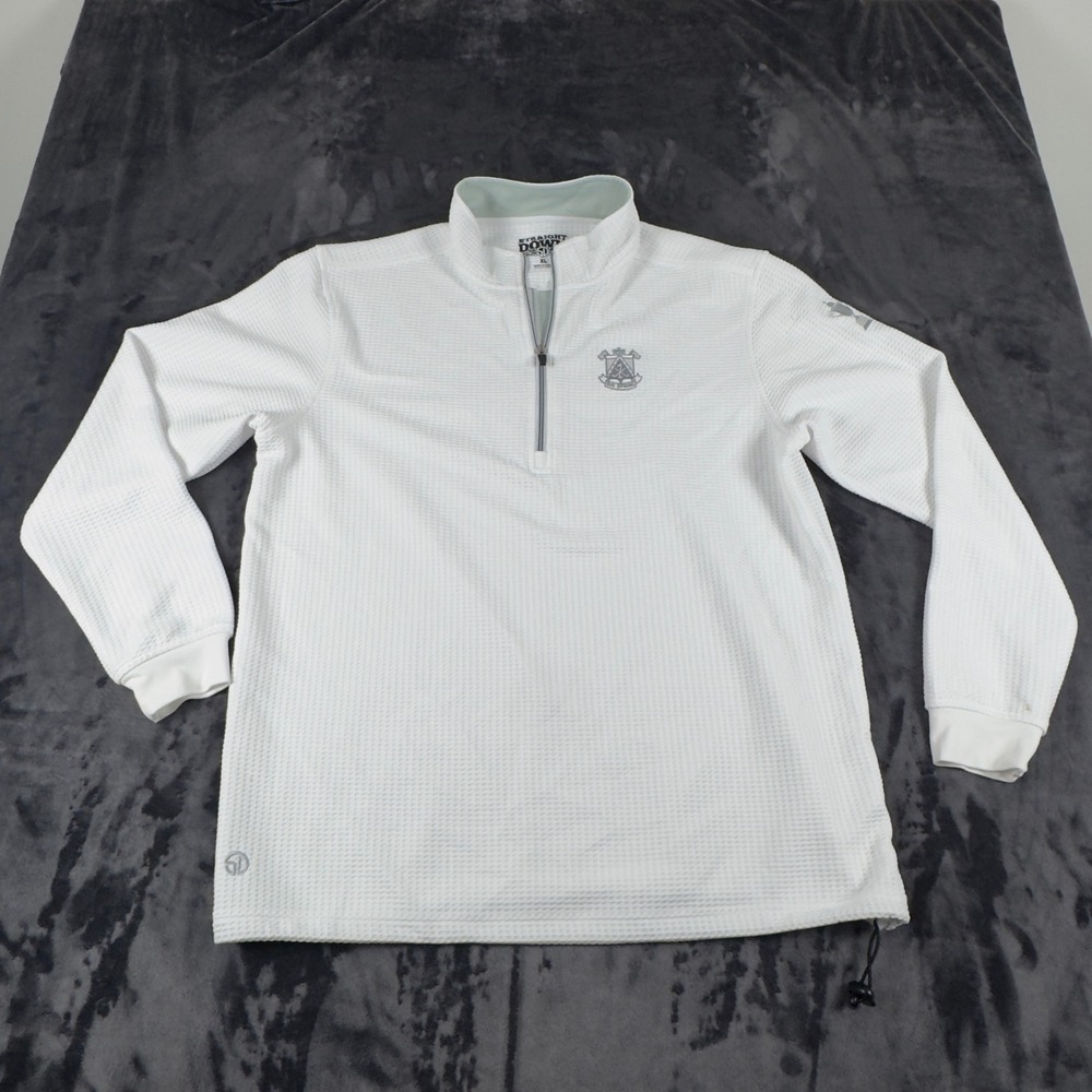 Straight Down Quarter Zip Pullover Mens XL White Waffle Knit Big Spring Logo